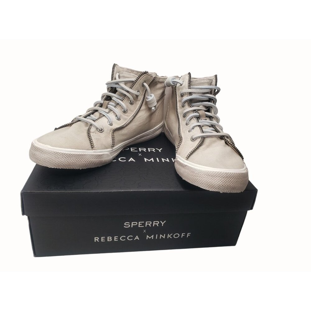 Sperry X Rebecca Minkoff High Top Canvas Sneaker Tan Women's Size 7.5M - Picture 6 of 7